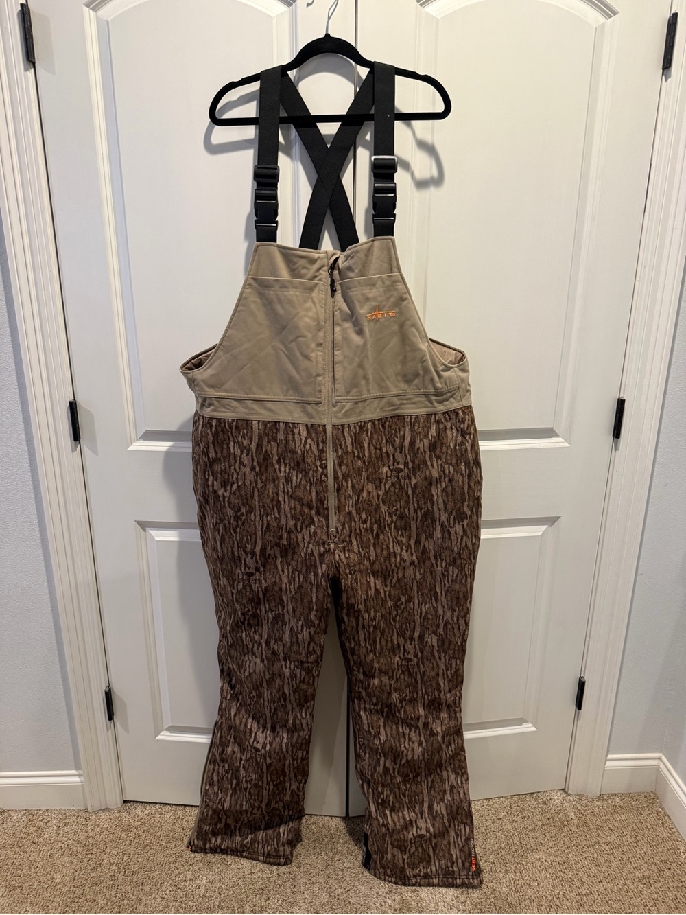 Men's Bottomland Camo Bib Hunting Pants with Tan Upper Panel